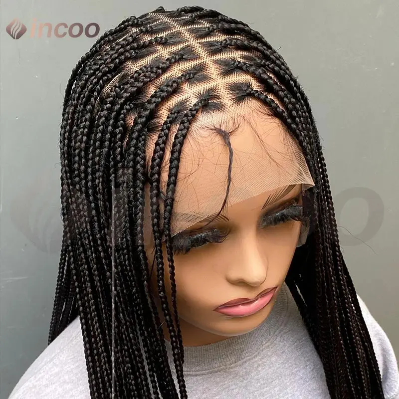 

Африканские плетеные парики, синтетические 36 дюймов, полностью кружевные косички без узлов, плетение париков для чернокожих женщин, кружевной передний вязаный крючком парик с косами