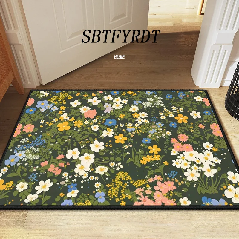 VIKAMA Floral Illustration Carpet Home Decoration, Door Floor Mat, Bathroom Anti-slip Mat, Soft, Comfortable and Dirt-resistant