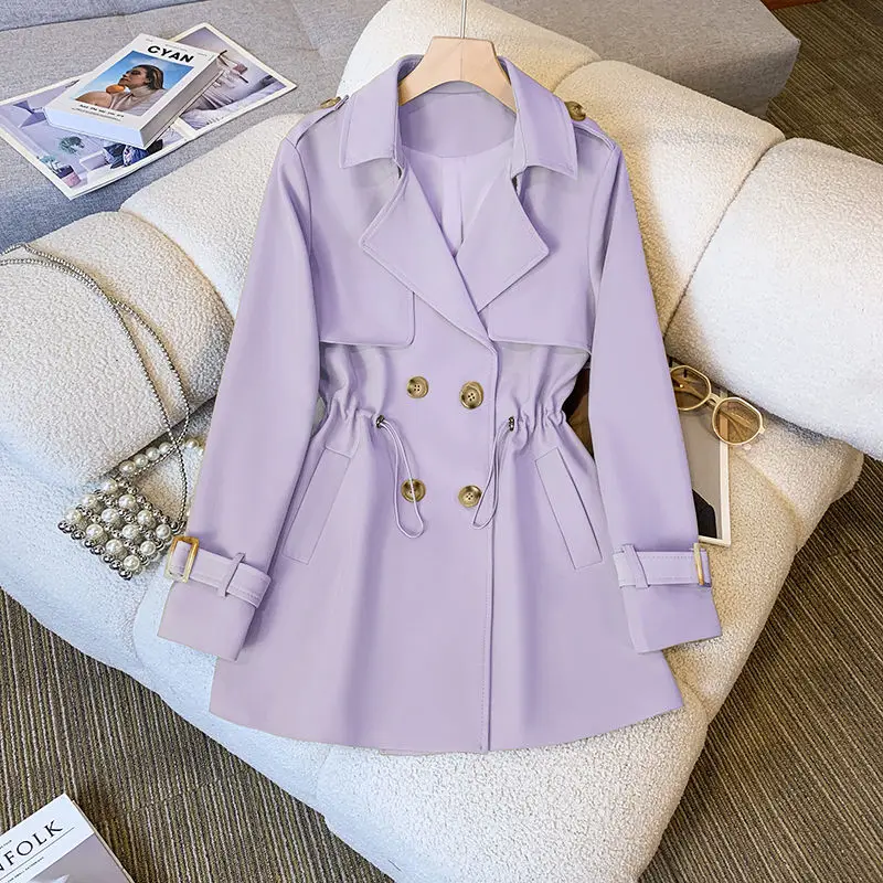 Women Medium Long Styles Windbreaker Coat New Ladies Long Sleeves Lined Outwear Spring Autumn Female Solid Color Trench Jacket