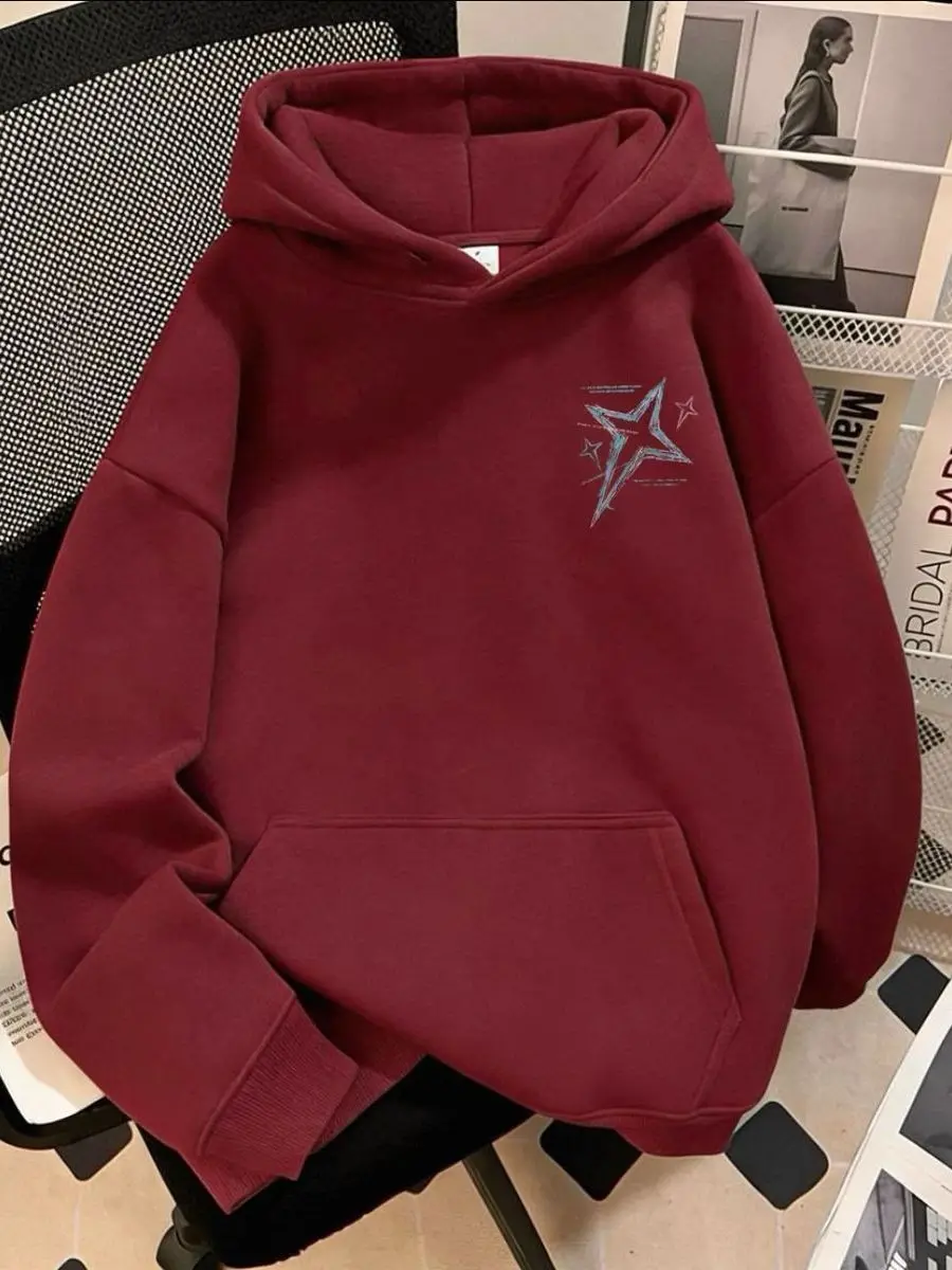 

Silver Fur Hoodie Couple Matching Long Sleeve Sweatshirt Casual Autumn Winter Men's Loose Fit Print Design Polyester Cotton