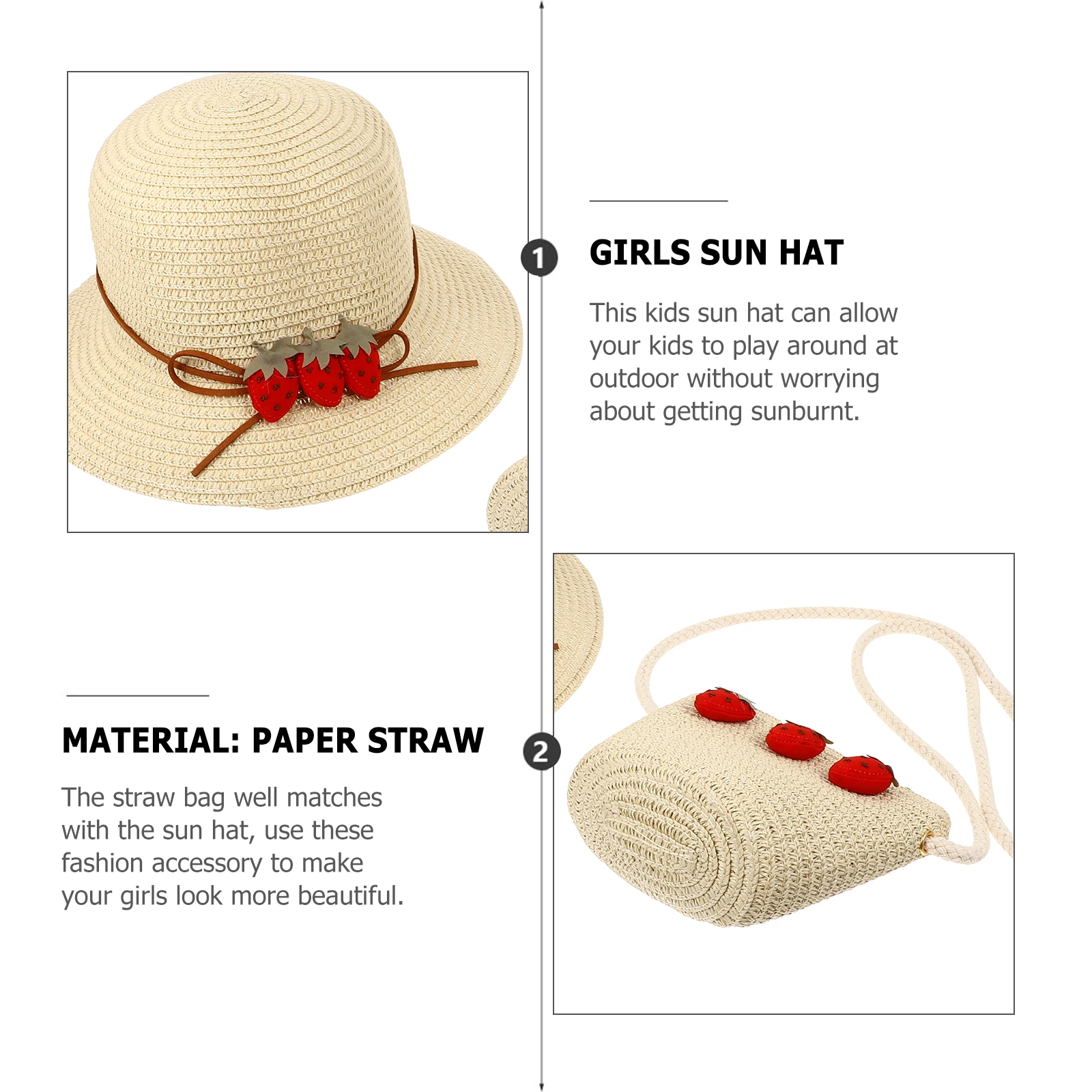 

1 set 1 Set Girls Strawberry Sun Breathable Uv Protection Straw Hat With Bag For Beach Outdoor Toddler Baby Girl Straw Hat Bag