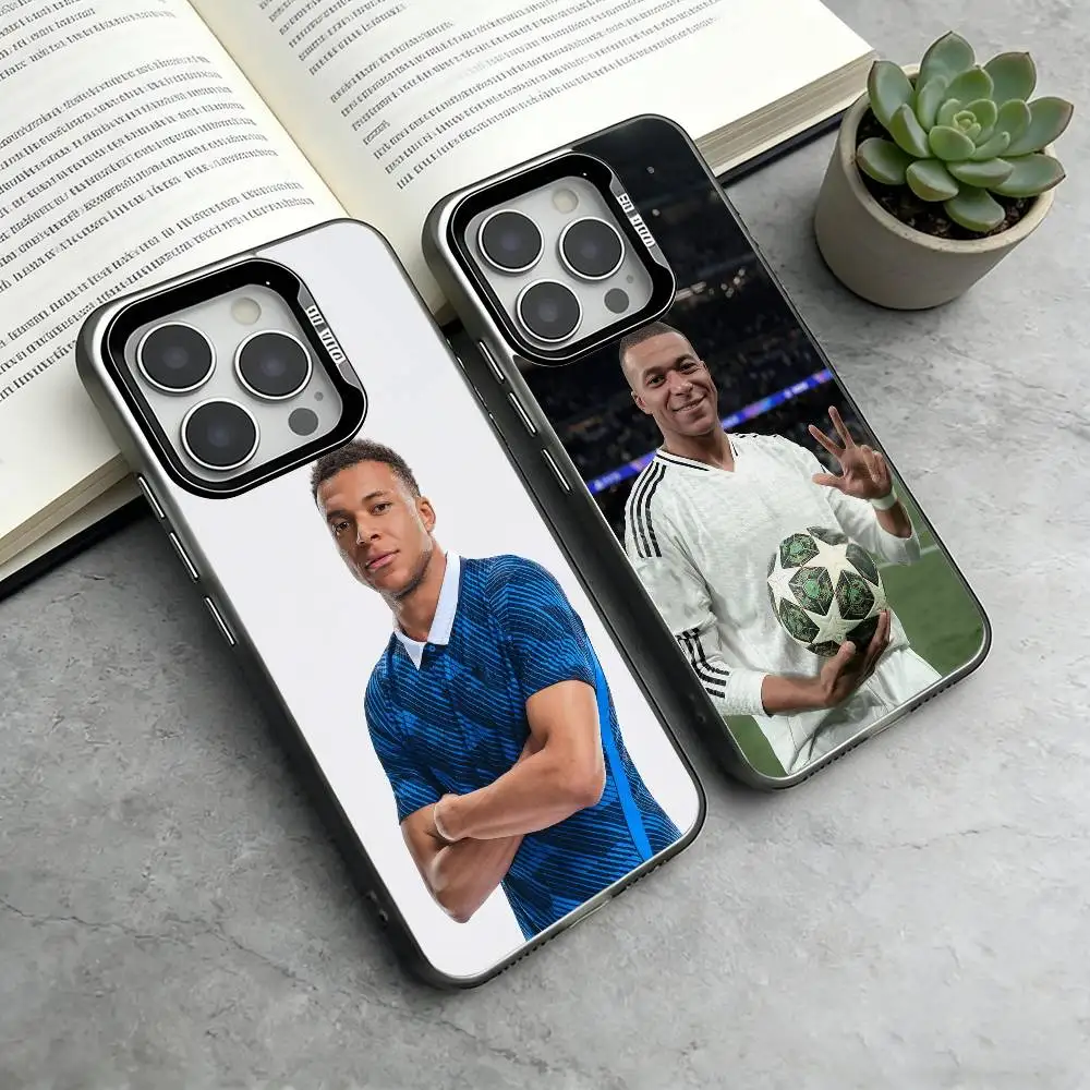 

K-Kylian Football Mbappe Star Phone Case For iPhone 17,16,15,14,13,12,11 Plus,Pro Max,XS,Colored Silver Plated Inside Cover