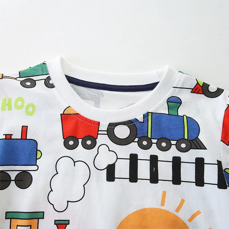 T-shirt de comboios de desenhos animados para bebés, tops de algodão, roupa infantil, t-shirt casual, verão, novo, 2 a 7 anos, 2022