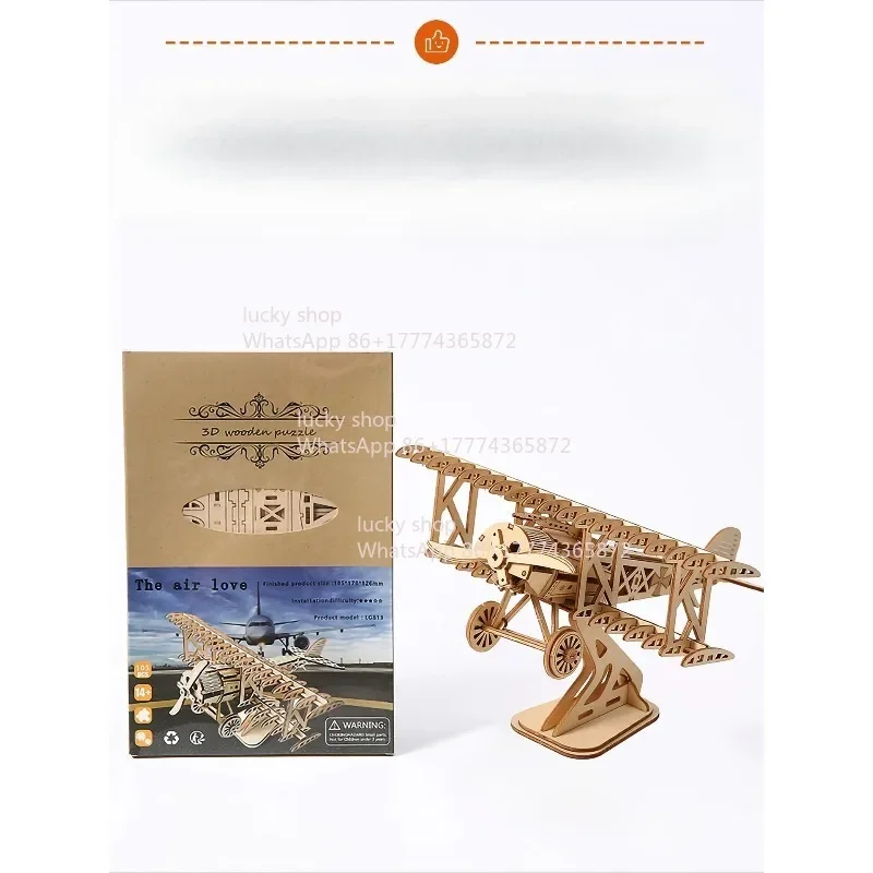 【Lucky Building 】Vintage Wooden Biplane | Decorative Collectible Gift for Aviation Hobbyists