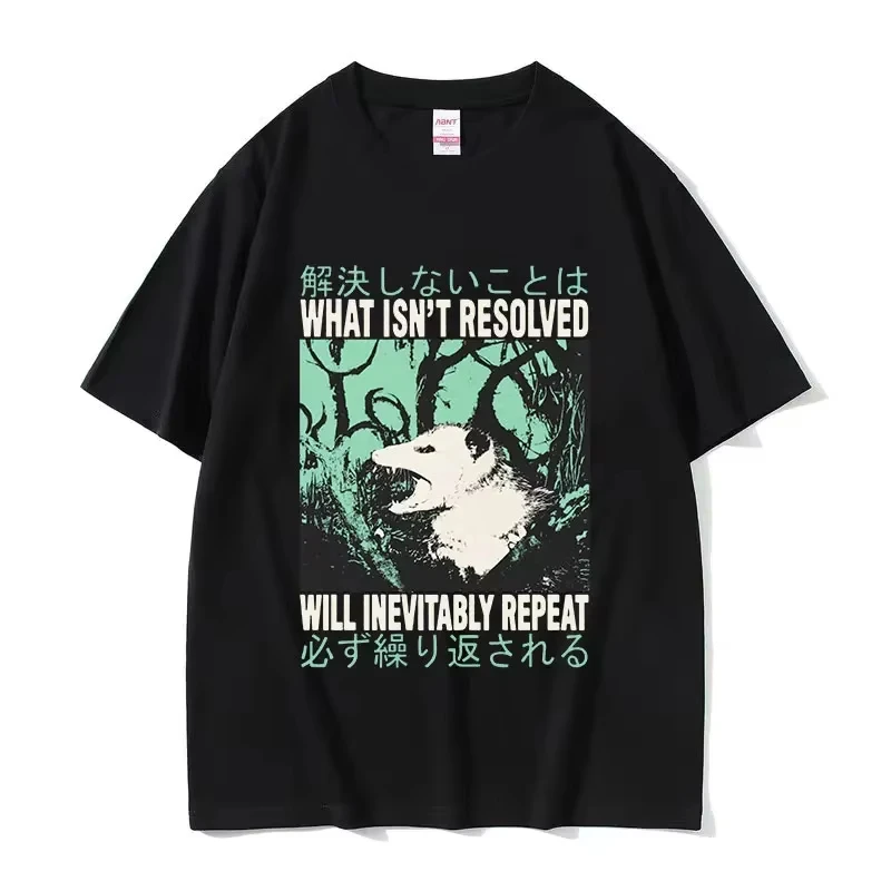 Y2k Vintage T Shirts Funny Cheese Devouring Machine Japanese Rat Graphic T Shirts Fashion Tees O-Neck Oversized T-shirt Unisex