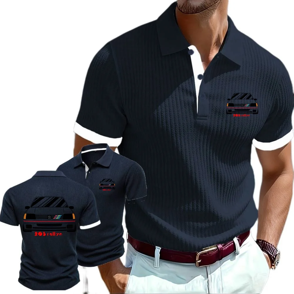 Retro Wrc 205 Gti CAR Rallye Racing Men European Style Fashion Stripe T-shirt Youth Short Sleeved Men's Lapel Knitted Polo Shirt