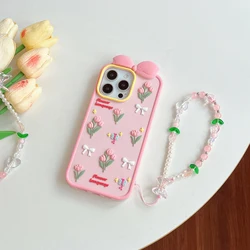 For iPhone 16 12 13 14 15 Pro Max 3D Cute Cartoon Beautiful Rose Flower Soft Silicone Phone Case Back Cover Shell Skin Protector