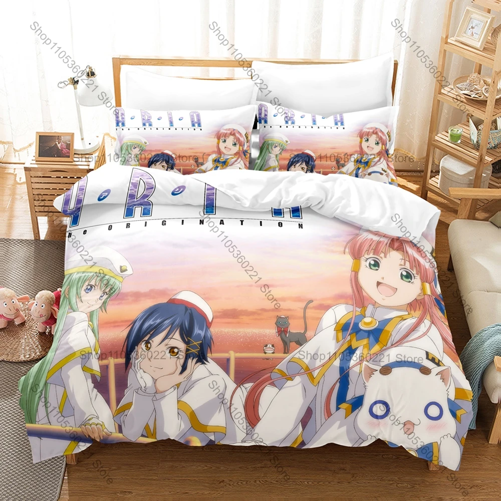 Cool Aria the Natural Anime Duvet Cover + 2 Pillowcases 3D Healing Manga Print Polyester Bedding Teen Bedroom Decor