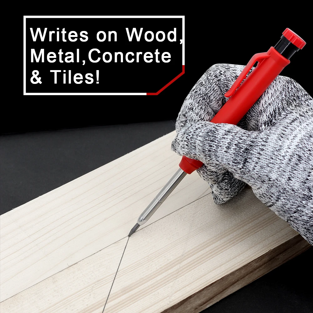Deep Hole Solid Carpenter Mechanical Pencil Set, Plastic Pencil Cap, Woodworking Pencil Marker for Woodworking Architect Drawing