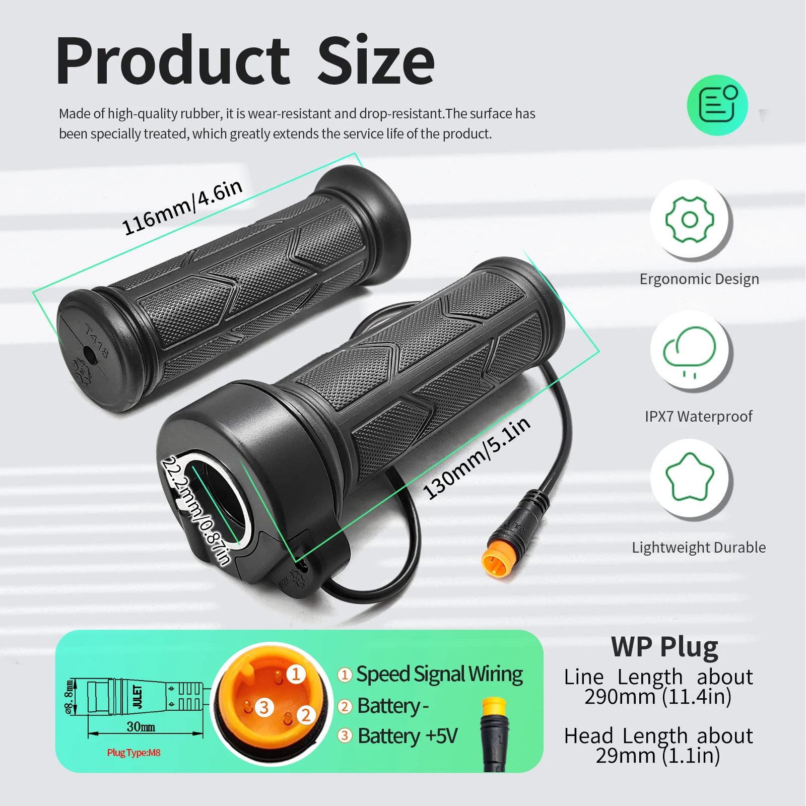 WUXING 192X Full Throttle Right Handle Throttle Twist Grip 65 Degree Rotation Throttle Handle Anti Slip Rubber Electric Bicycle