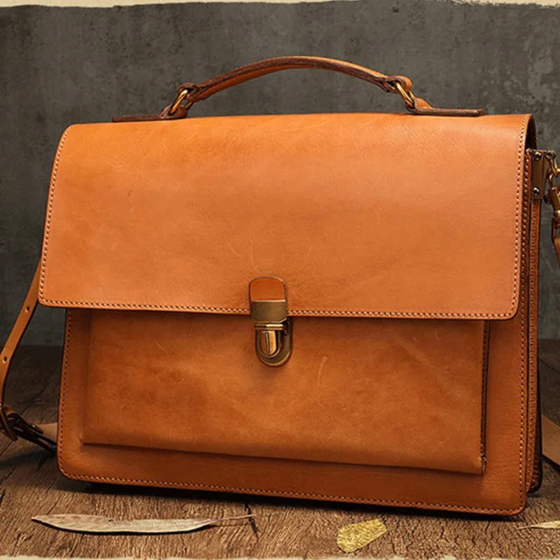 2024 New vintage top layer cowhide Women briefcase, Leather large capacity Handbags , Business versatile shoulder messenger Bag