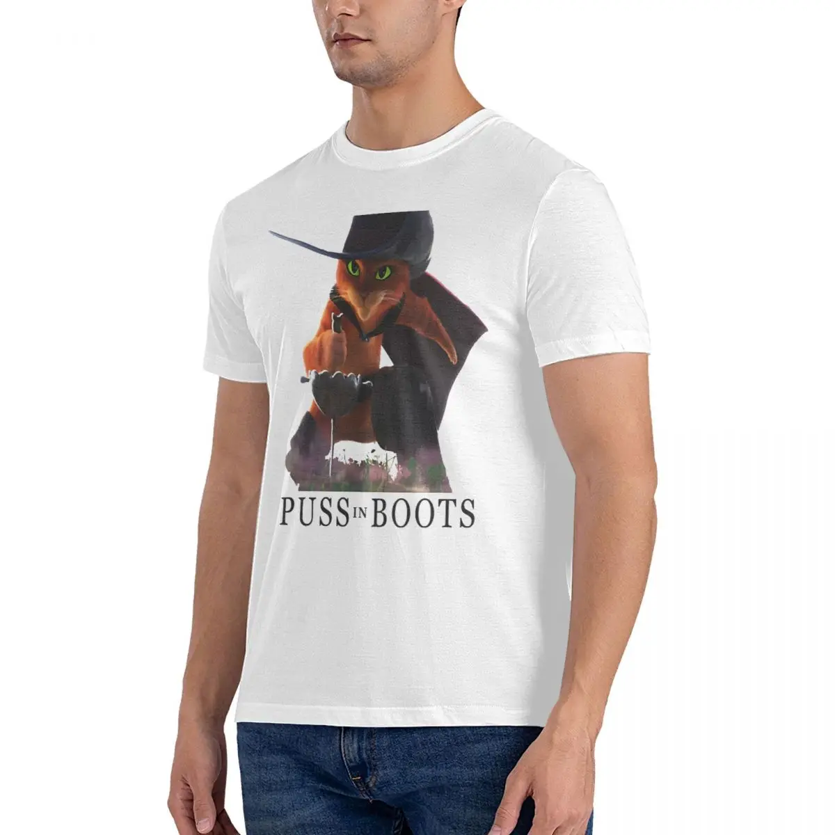 Humor The Last Wish T-Shirts Men Round Collar Cotton T Shirts Puss in Boots Short Sleeve Tee Shirt Summer Clothes