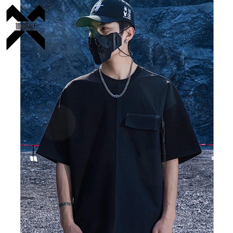 

Summer Black T-Shirt Men Techwear Patchwork T Shirt Hip Hop Streetwear Harajuku Tshirt Tees Tops