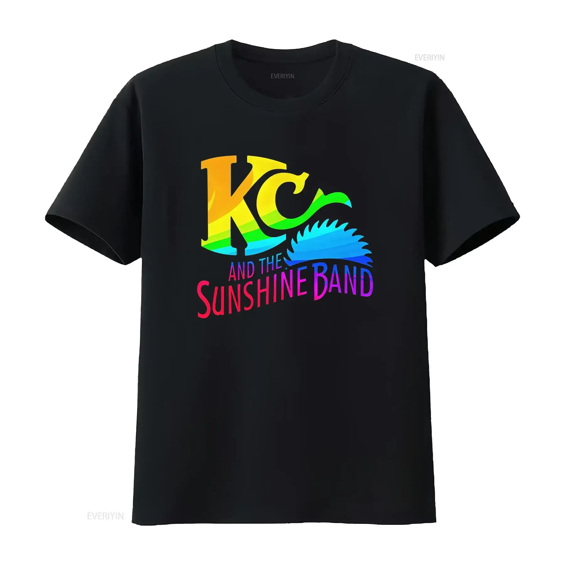 Vintage 70s Disco KC And The Sunshine Band Rainbow Gradient Print Casual T Shirt vintage Washed Stylish graphic Stretched Soft