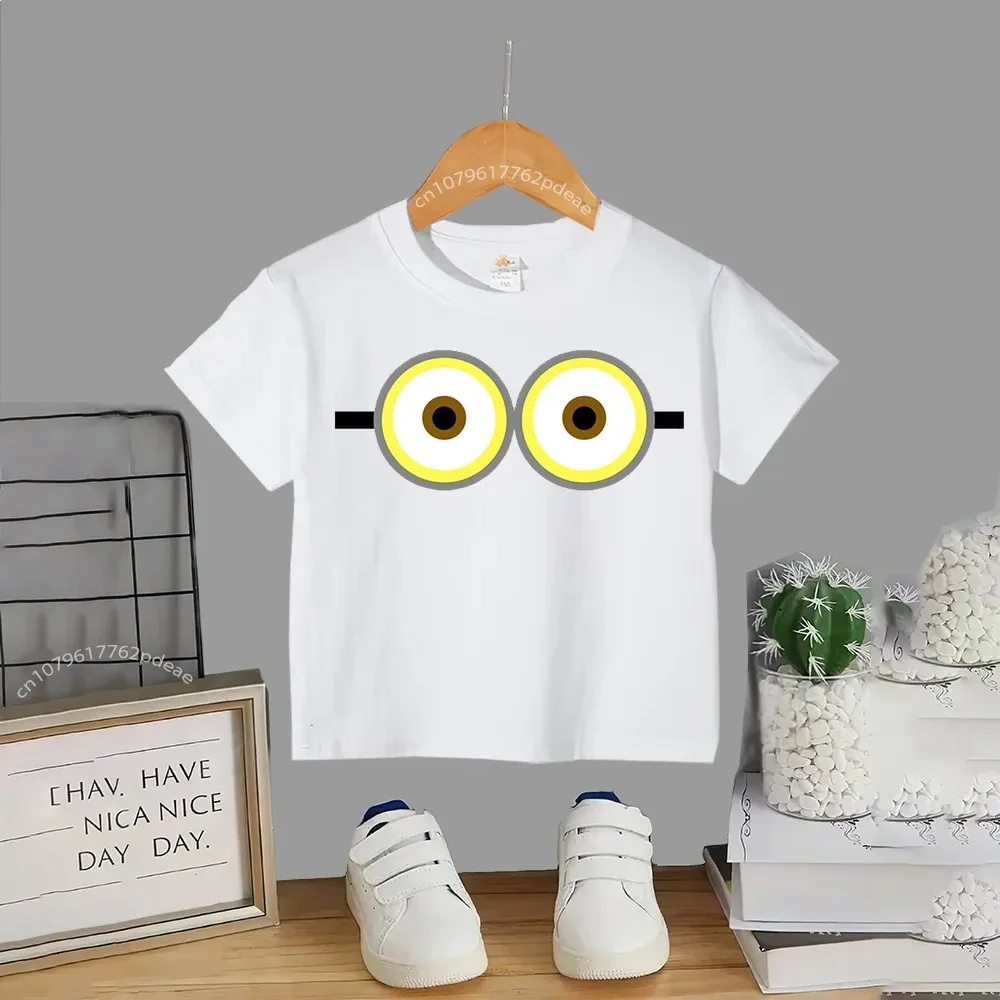 Teen Street Style 100% Cotton T-shirt Minion Print Boys Girls Casual Top Cotton T-shirt Kids Comfortable Crewneck T-shirt