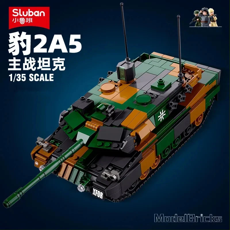 Sluban 766PCS Leopard 2A5 Main Battle Tank Model Building Blocks 1/35 Scale WW2 Tank Army Soilder Set DIY Toys For Kids Gifts