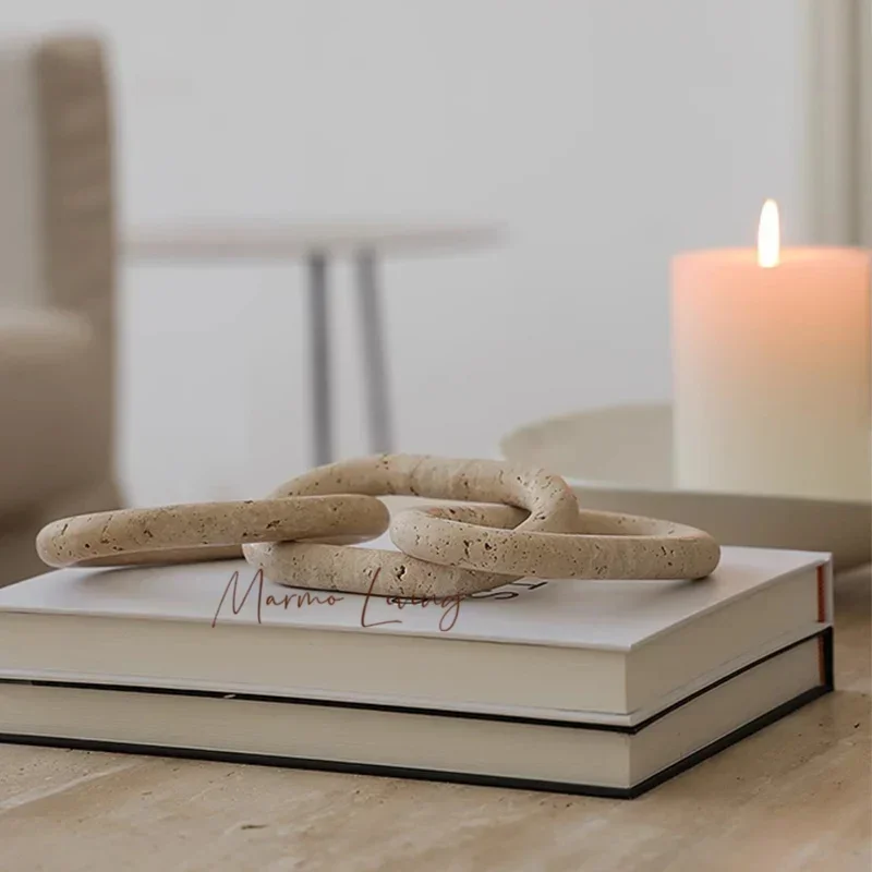 

Marble Chain Link Decor for Coffee Table and Bookshelf Rustic Travertine Decorative Objects for Farmhouse