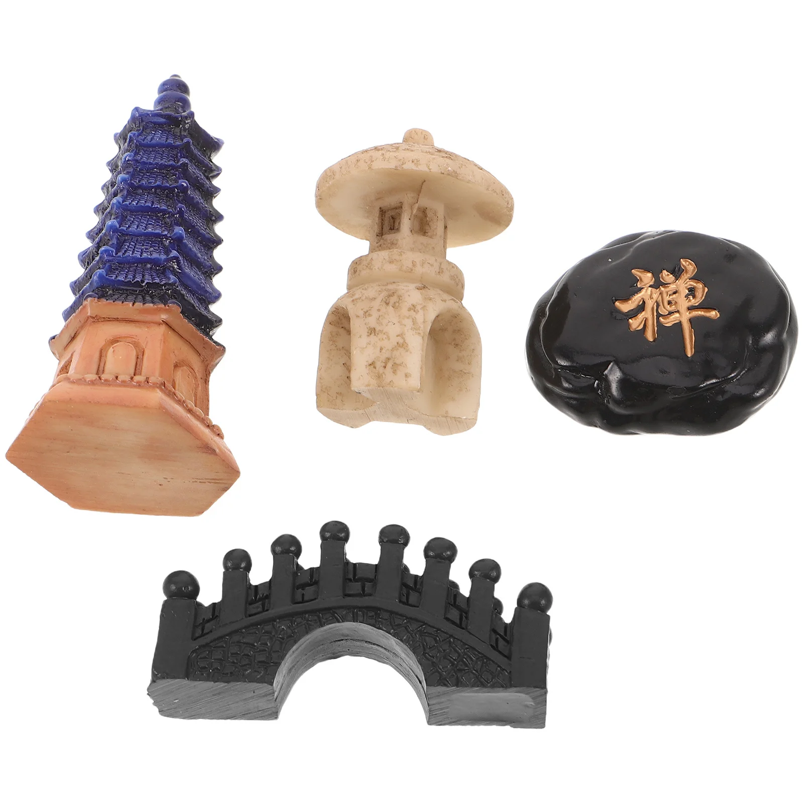 

4Pcs Miniature Asian Decor - Japanese Zen Garden Statue for - Resin Pagoda Ornament for Bonsai Terrarium Tabletop