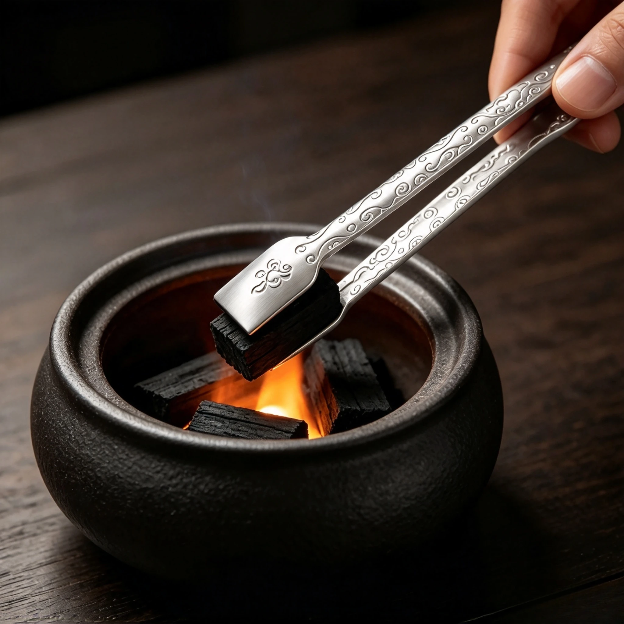 Retro Auspicious Cloud Metal Charcoal Tongs, 9.3cm High‑Temp Incense Charcoal Clip