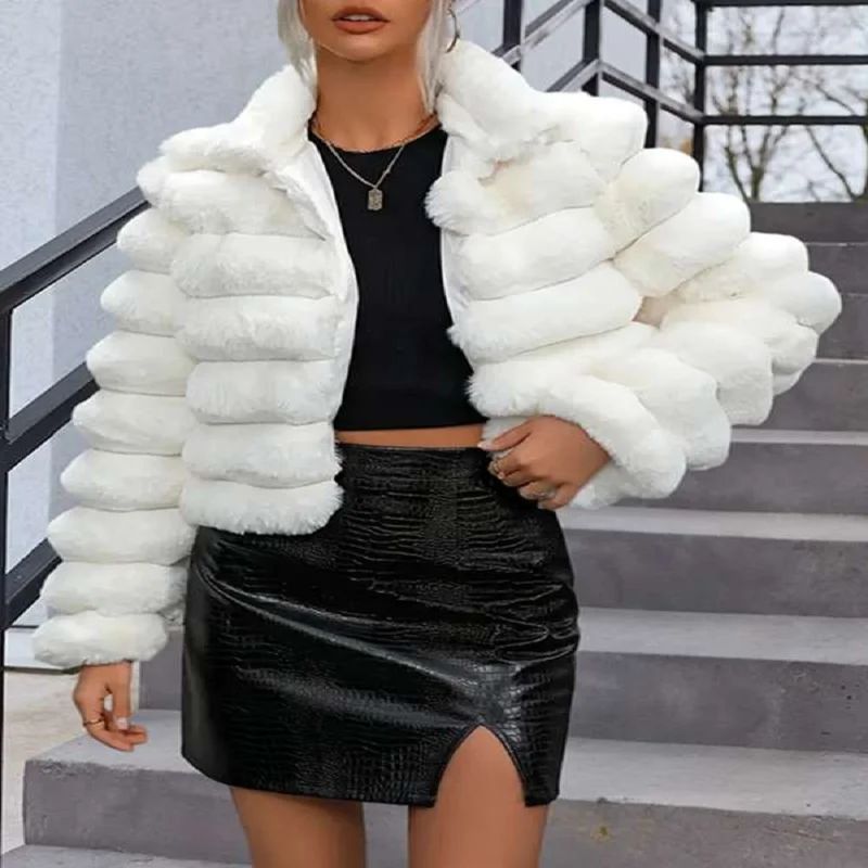 Faux Fur Women Coats Full Sleeve Short Outerwears Light Luxury And Elegant Women's Clothing Autumn Winter Temperament Tops
