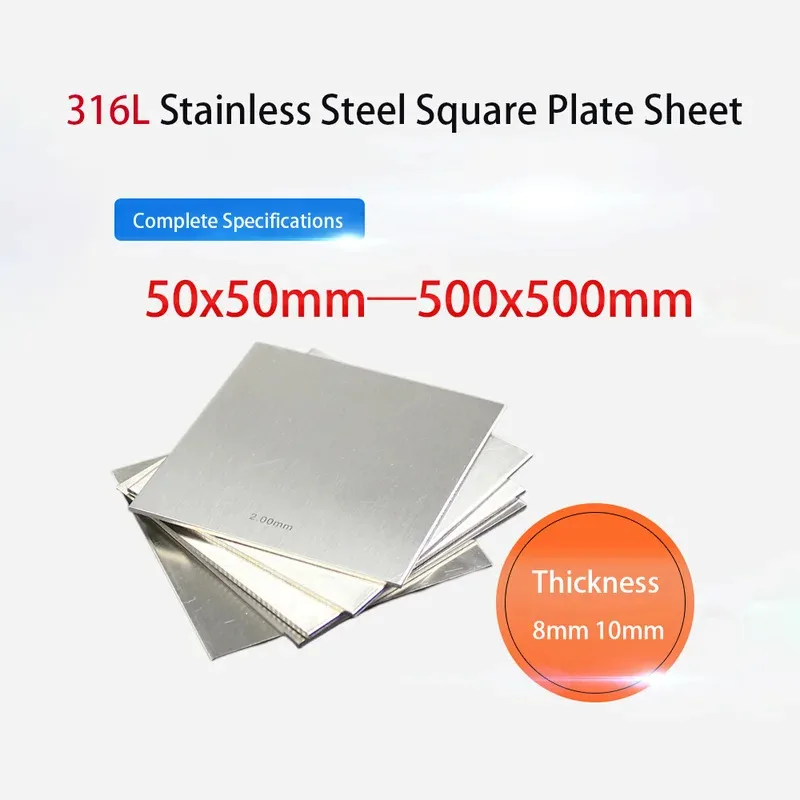 316L Stainless Steel Square Plate 8mm 10mm Thick 50x50mm to 400x400mm High Corrosion Resistant Heavy