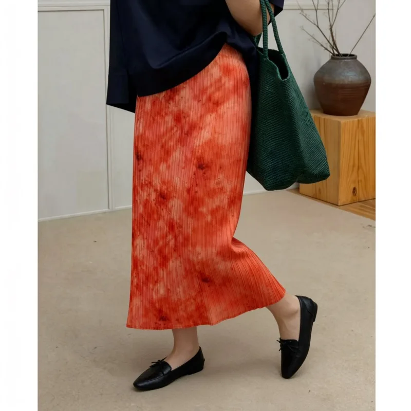 Miyake Pleated Original 2026 Summer Slit Women's New Vintage Elegant Fashion Pleated Temperament Niche Comfortable Casual Skirt