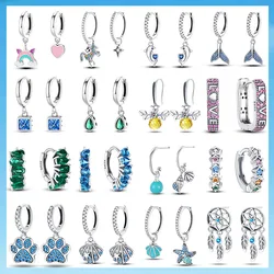 Luminous Shell Women Earrings Original 925 Sterling Silver Pave CZ Star Moon Hoop Earrings Engagement Wedding Jewelry