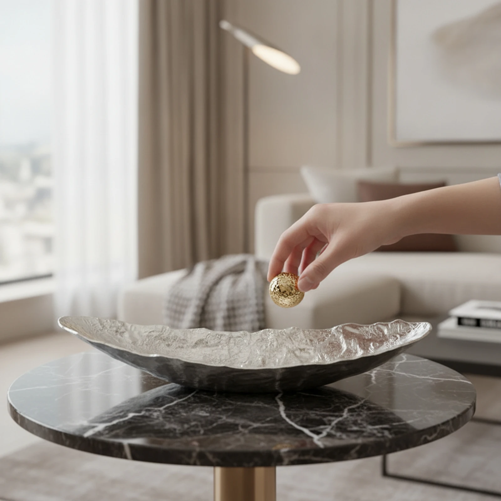 Boat-Shaped Tray Modern Tray with Hammered Texture Fruit Dish Minimal Resilient for Dining Table, Console