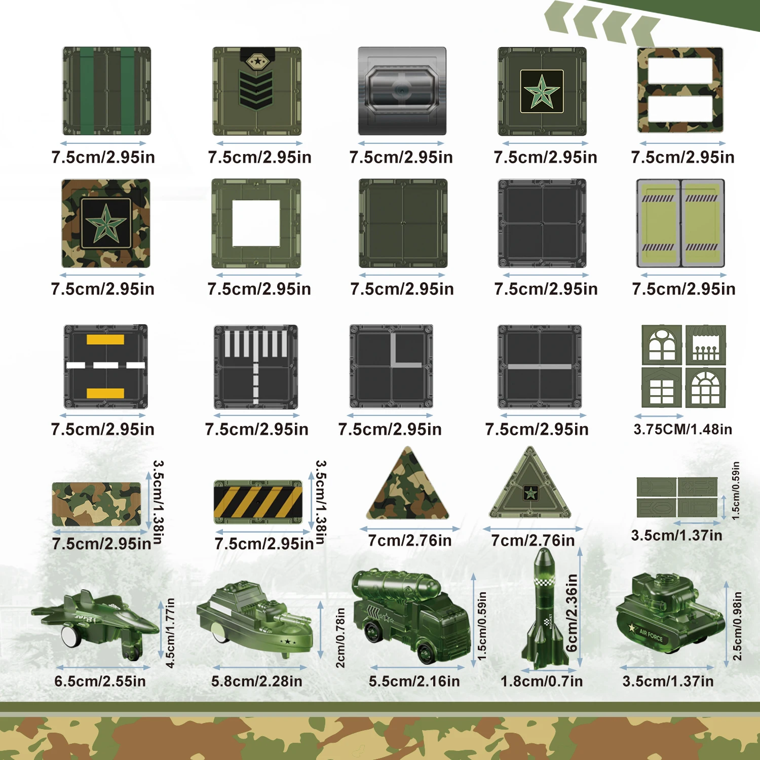لعبة مكعبات بناء مغناطيسية كبيرة مقاس 7.5 سم، مجموعة تجميع ذات طابع عسكري، هدية عيد ميلاد لعبة الأطفال.