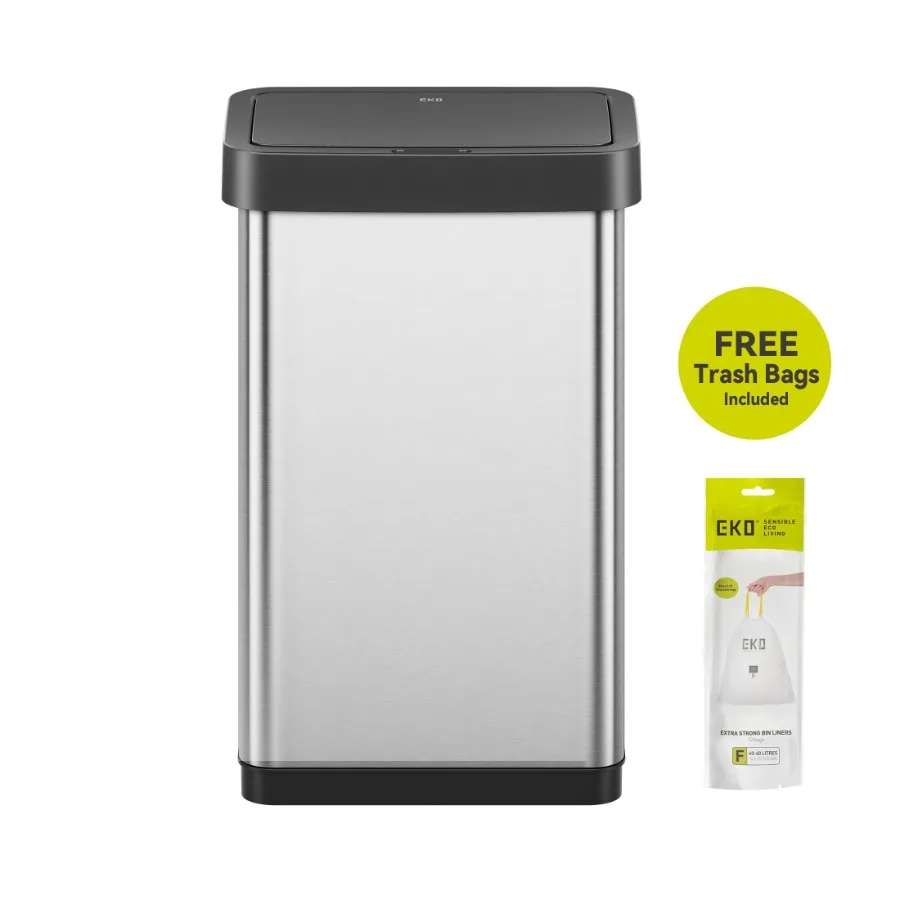 

Horizon Lite Kitchen Trash Can 13.2 Gallon Brushed Stainless Steel Motion Sensor Garbage Bin Silver with Sample Trash Bags Incl