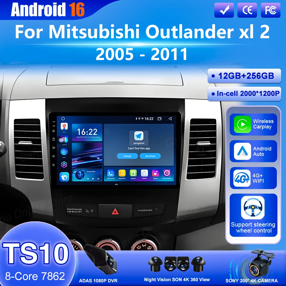

Android 16 Car DVD For Mitsubishi Outlander xl 2 2005 -2011 Auto Carplay Radio Stereo GPS Navigation Multimedia Video Player 4G
