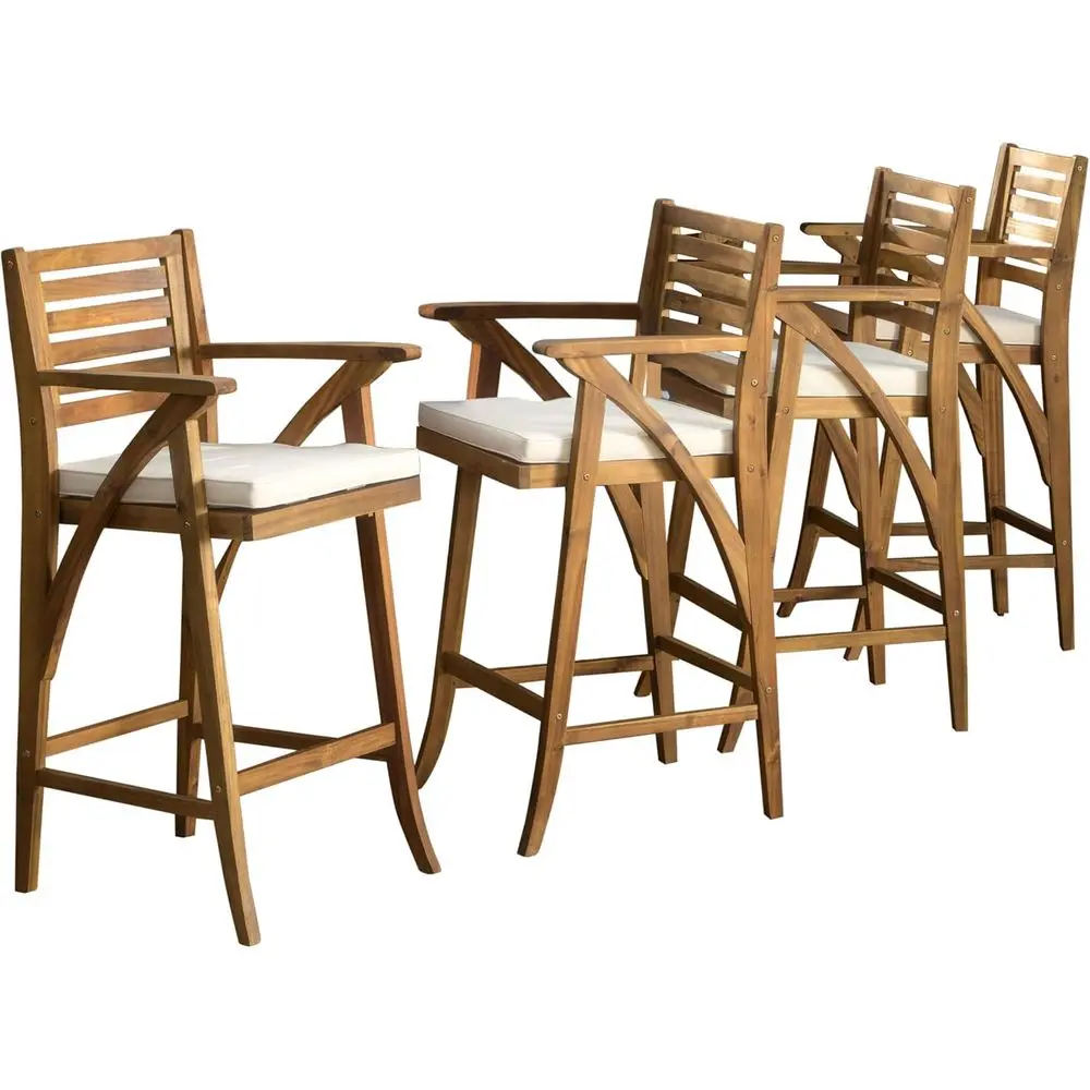 

Elegant Acacia Wood Teak-Finished Outdoor Bar Stools Set of 4