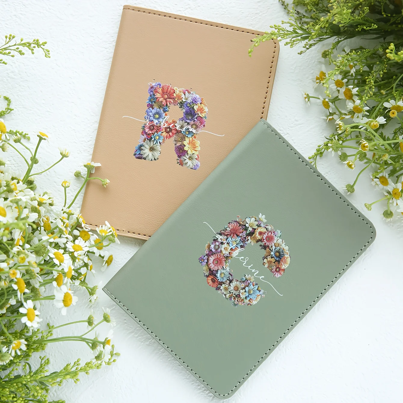 1pc Customized Name Passport Cover with Floral Initial Personalized Flowers Monogram Passport Holder Customized Faux