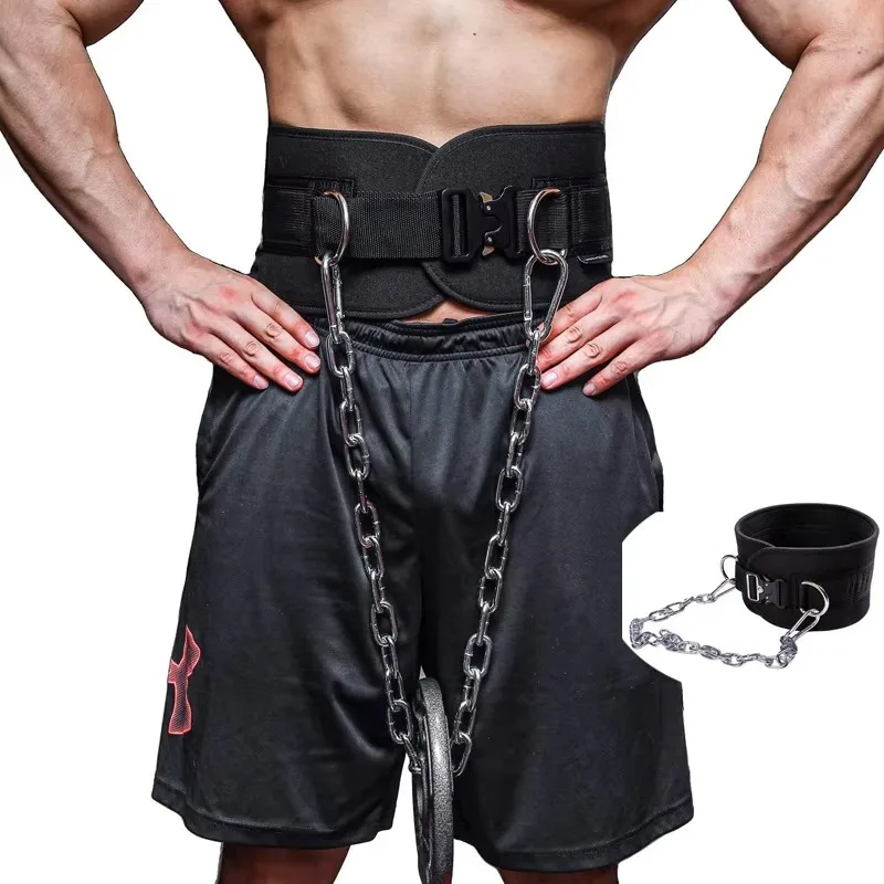Thicken Weight Lifting Belt with Chain Dipping Belt for Pull‑Up Fitness Back Muscle Strength Training Workout