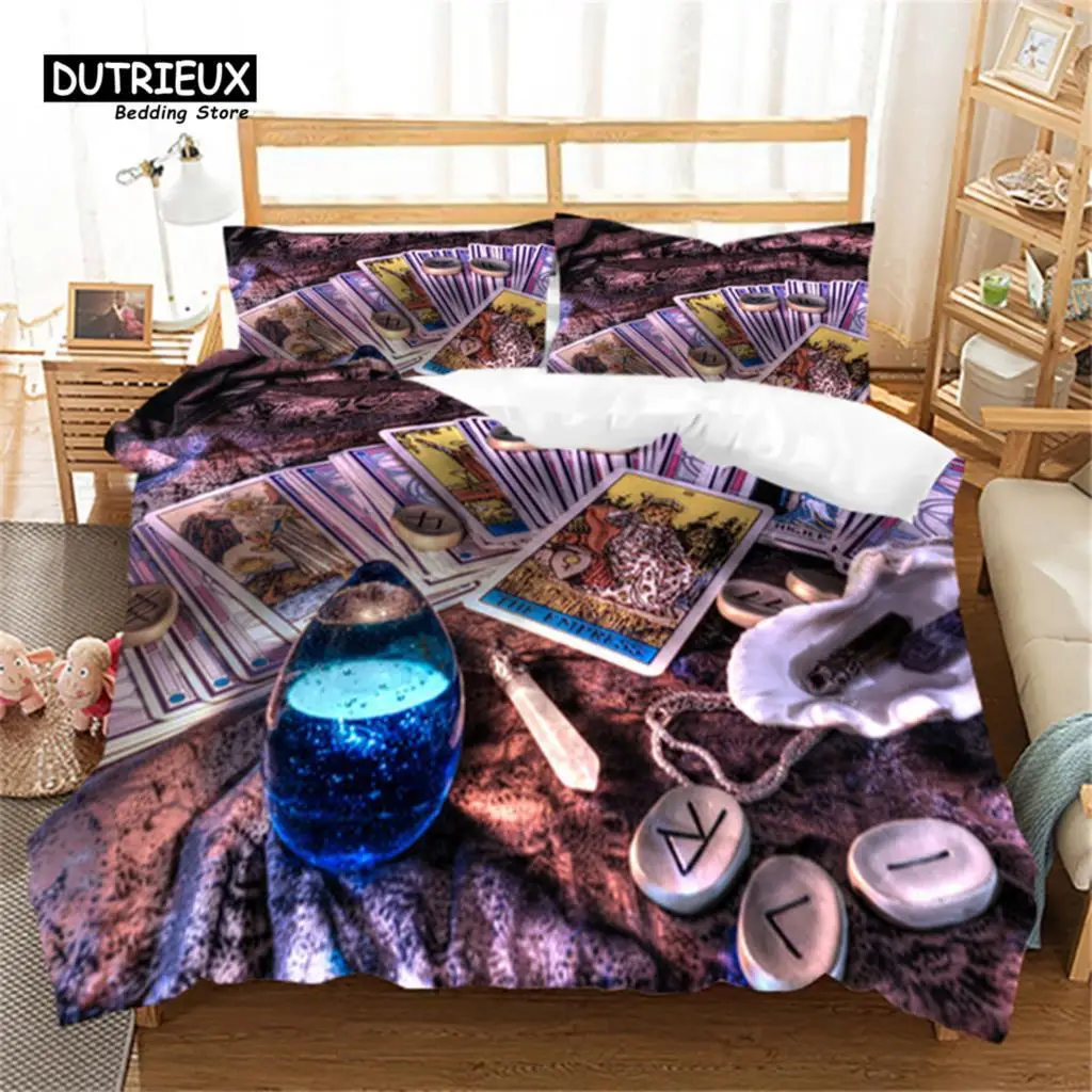 Soft Poker Bedding Set Retro Player Card Game Tarot Print Duvet Cover For Kids Boys Girls Teens Geometric Pattern Pillow Shams