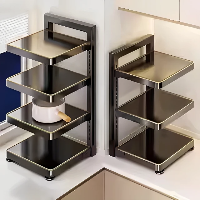 モダンな多機能キッチン収納ラック、鍋ホルダー、シンク上重ね式鍋スタンド、床置きカウンター用炭素鋼キャビネットオーガナイザー