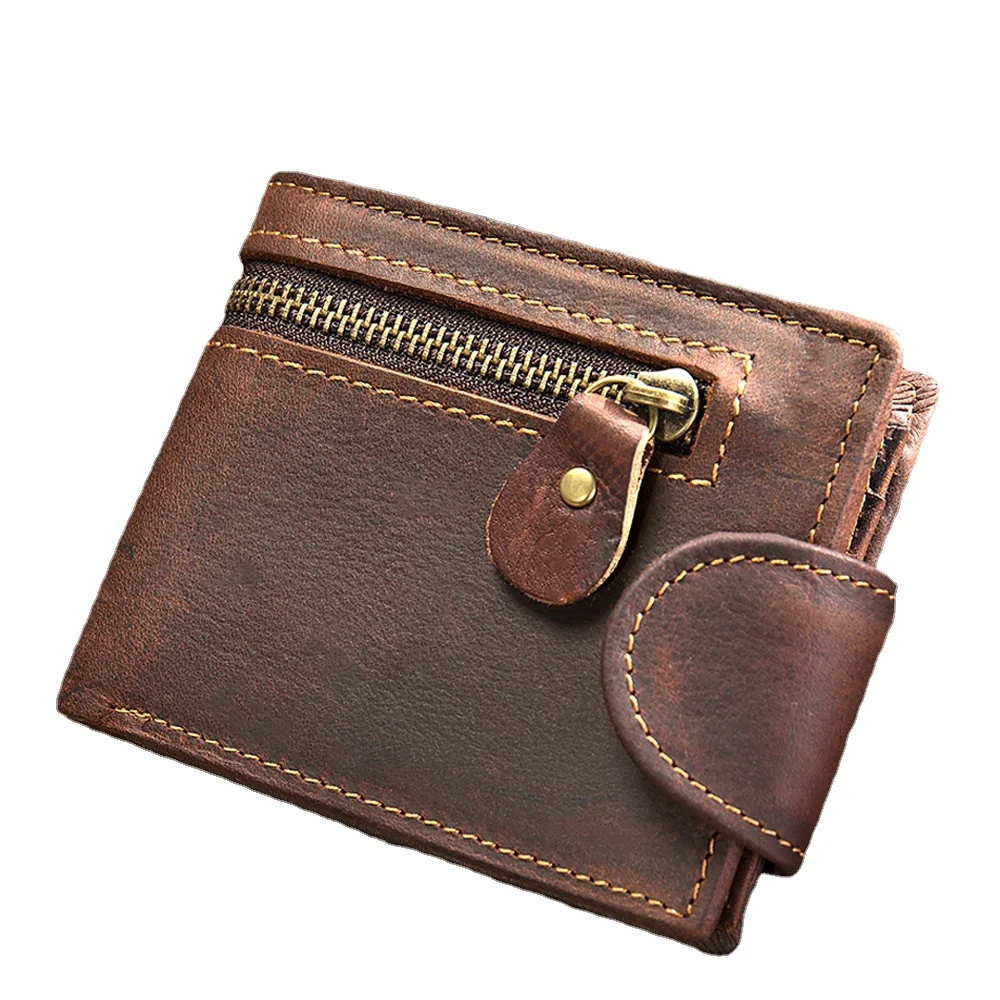 NEW Brand Genuine Cowhide Leather Men Wallet Small Mini Card Holder Vintage PORTFOLIO Portomonee Hasp Male Pockect Purse Fashion