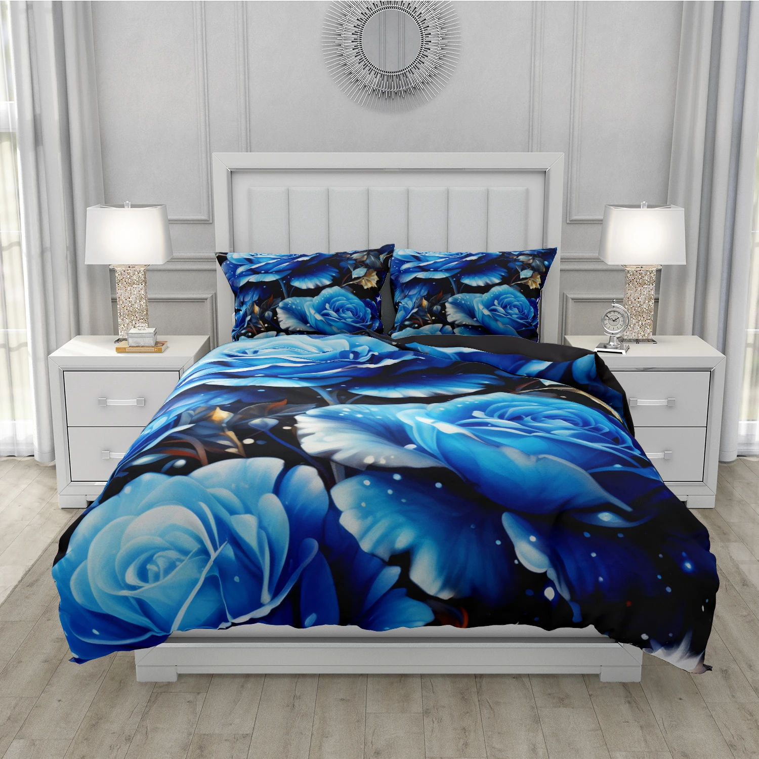 Roses Duvet Cover Set Queen Size King Full 3D Floral Bedding Sets Blue Flower Quilt Linens Single Double Bed 220x240 200x200