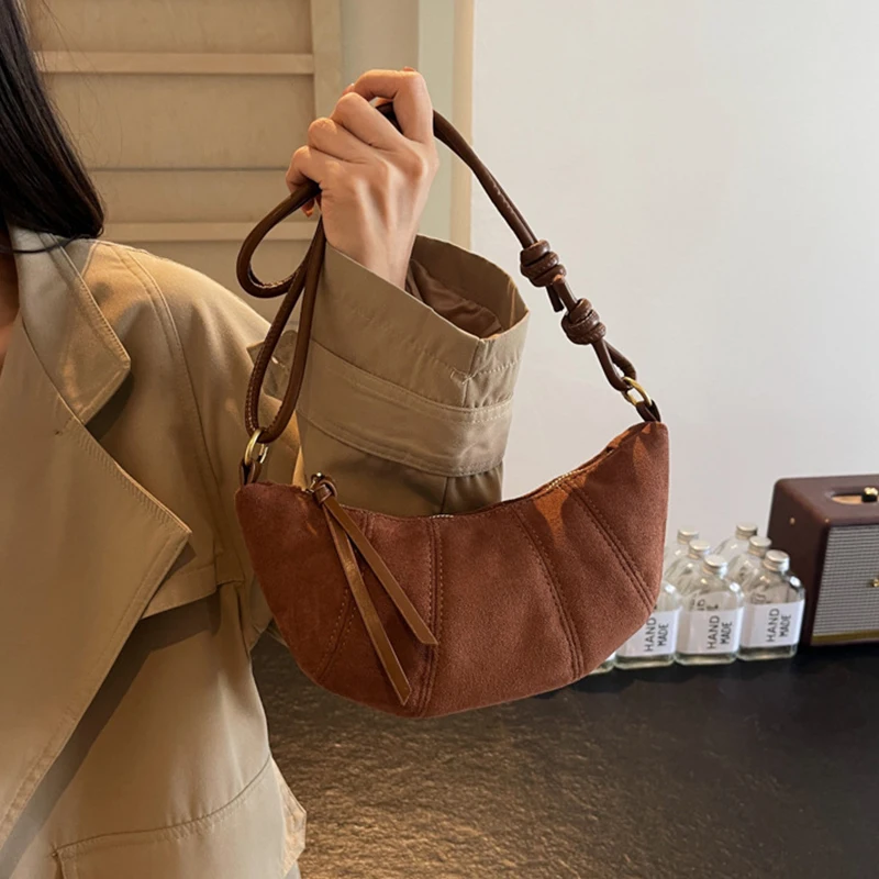 Vintage Croissant Handbag Abrasive Leather Bag Fashion Dumpling Bag Lady Cross-body Underarm Bag Single Shoulder Crossbody Bag