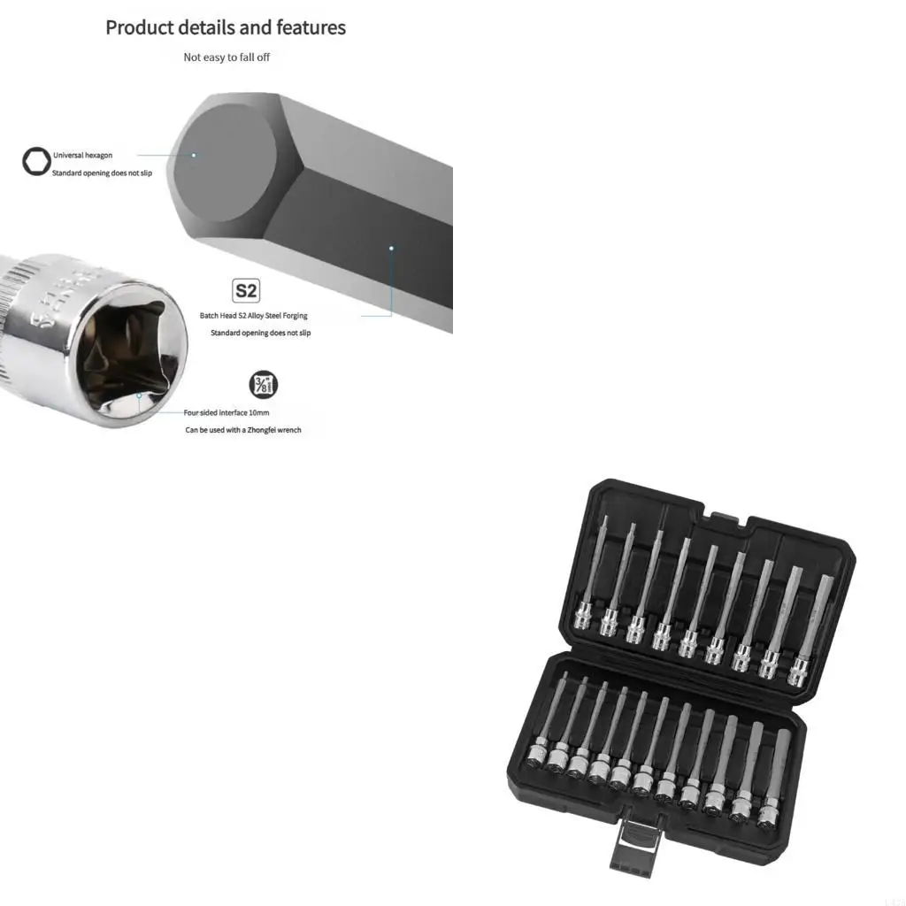 

L43A Professional Long Shafts Allen Sockets 20Pieces 3/8" Drive For Metric And British Size 3mm To 12mm 1/8" To 7/16
