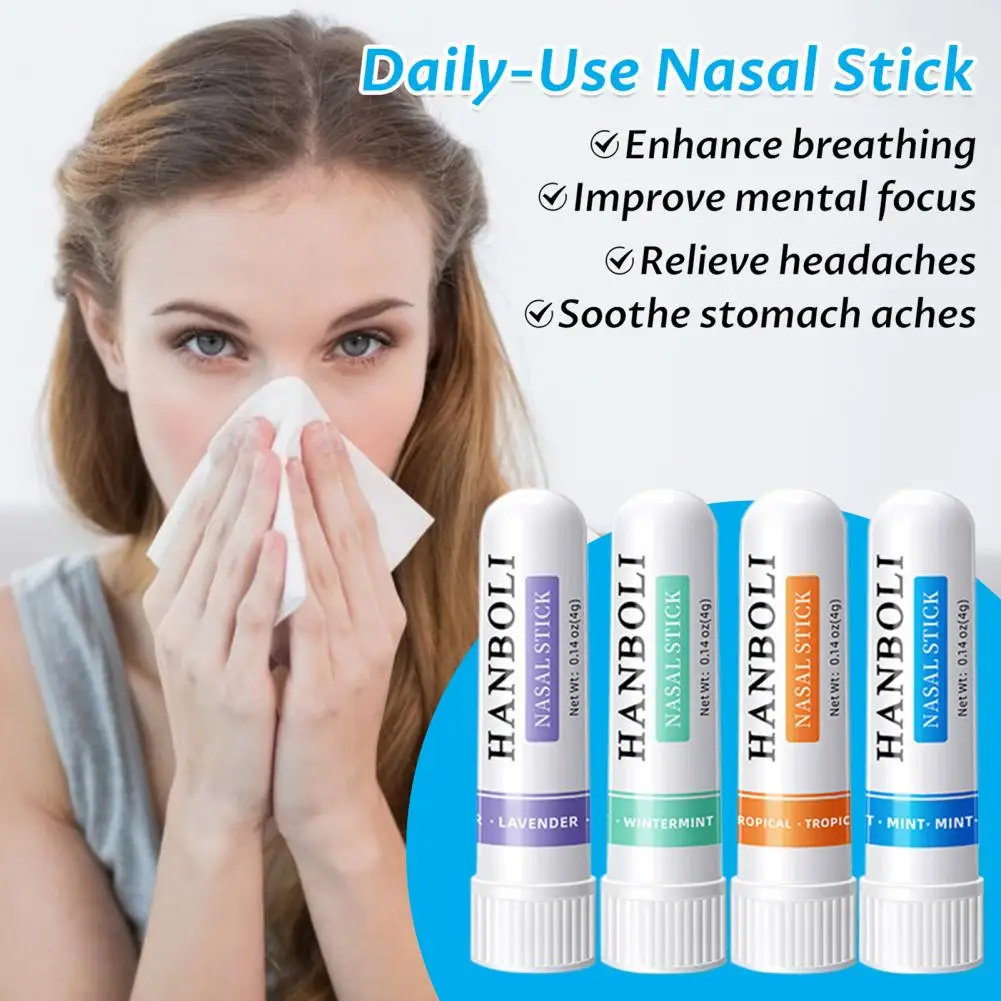 4Pcs Essential Oil Nasal Stick Peppermint Wintermint Lavender Flavor Daily Refreshment Fatigue Relief Aromatherapy Inhaler Stick