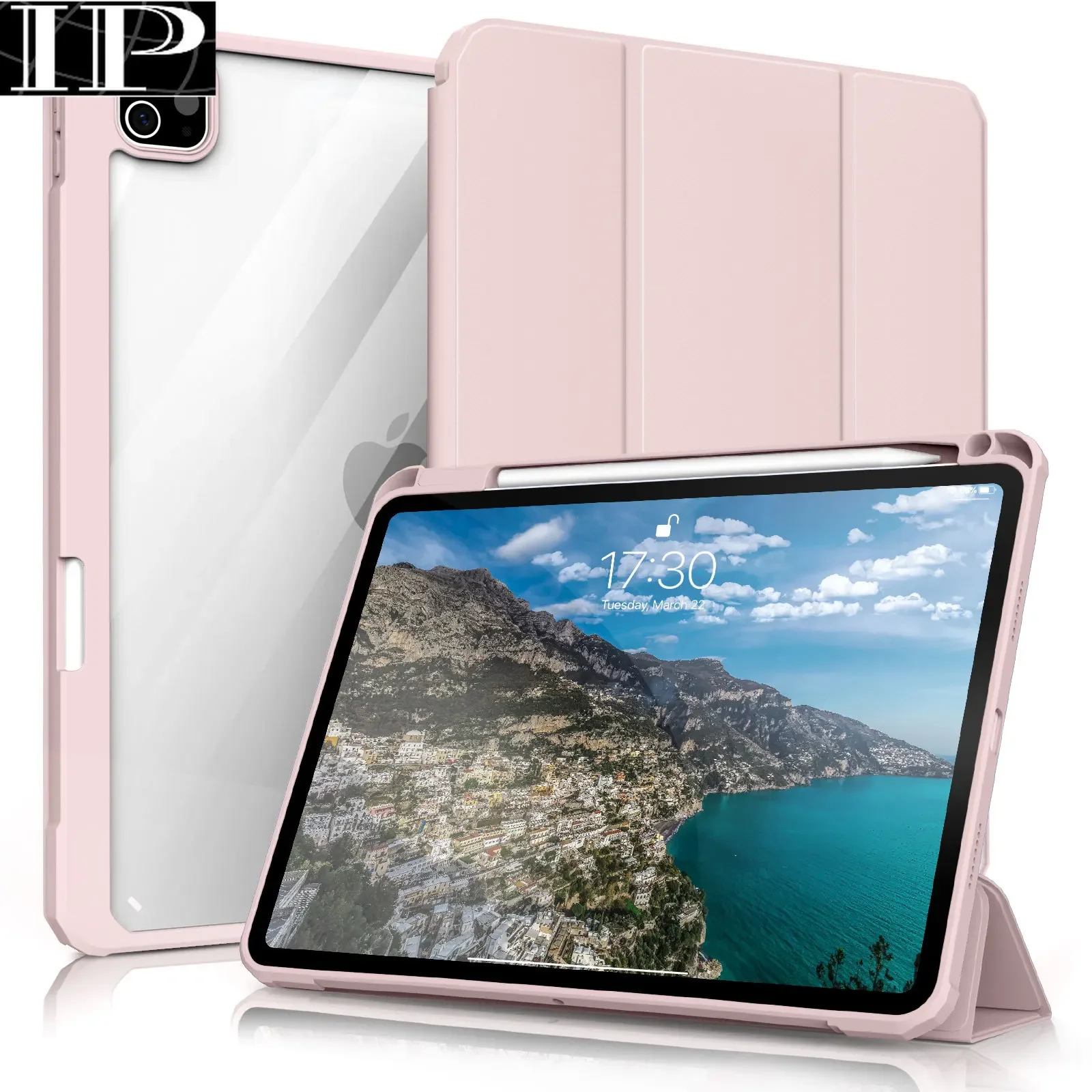 ZOYU for iPad 10 10.9 mini 6 10.2 with Pencil Holder Case, For iPad Pro 11 12.9 Air 4/5 with Translucent Clear Back Shell Cover