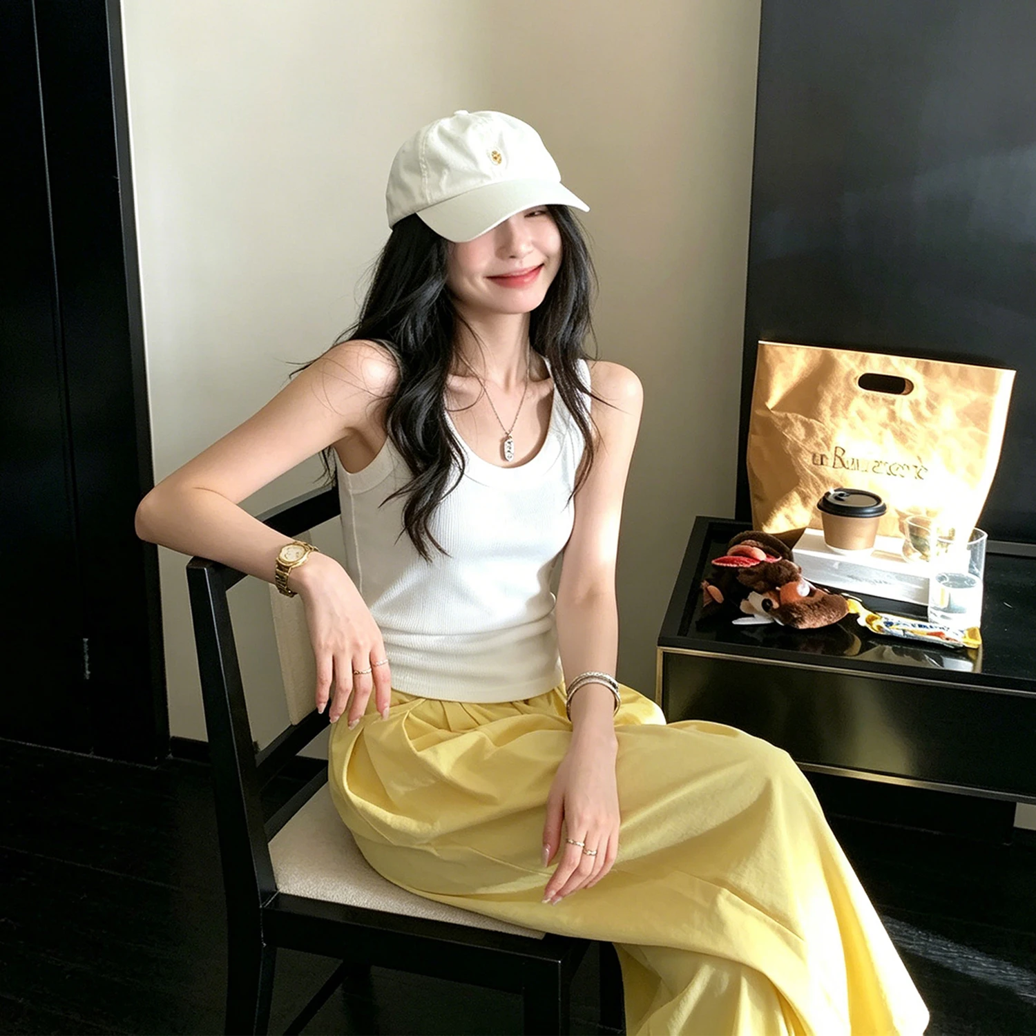 Wide Strap Tank Top Sports Women's Inner Wear Cotton Thread Design Summer 2026 White Base Shirt Prevent Light Exposure Hide U...