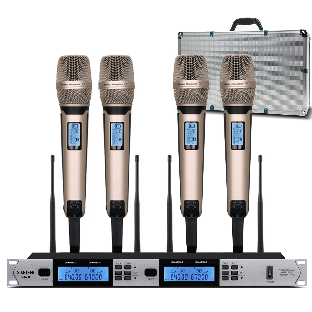 

Professional UHF wireless microphone 4 -channel all -metal shell Handheld microphone outdoor stage performance microphone