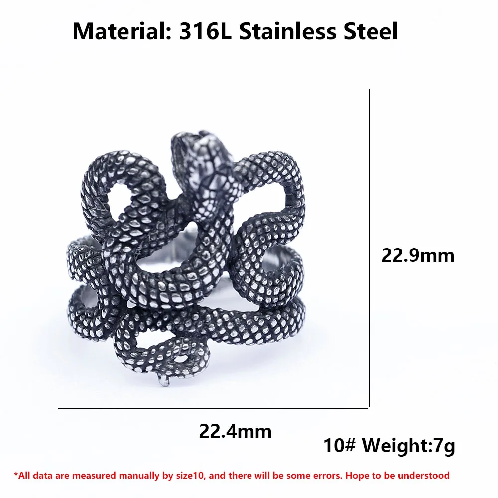 NEW Men\'s 316L stainless-steel rings Punk Fashion snake RING for teens animal Jewelry Gift free shipping