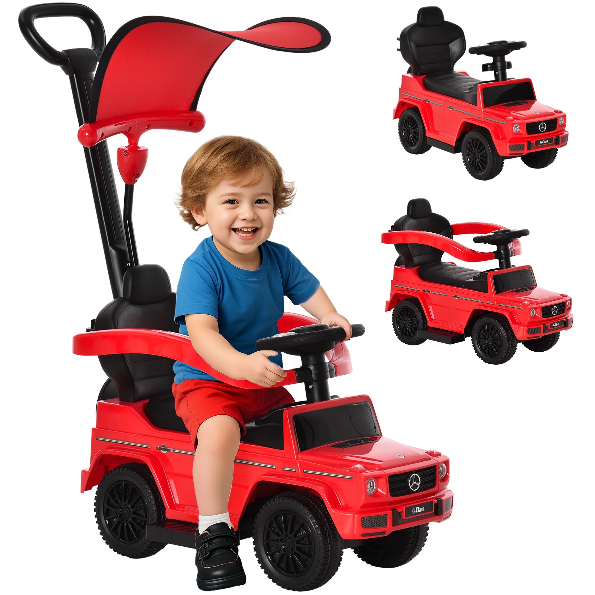 HOMCOM kinderwagen kinderauto multi-uitgerust 12-36 maanden, met voetsteunen, veiligheidsbeugel en rode klep - afbeelding 2