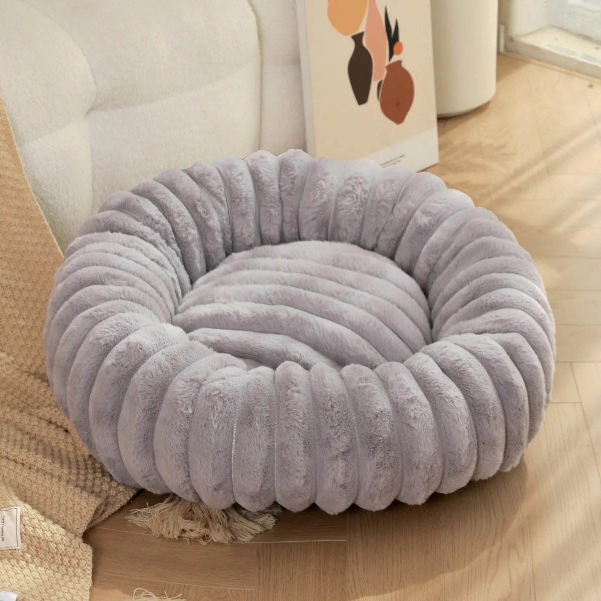 

40-80cm Fluffy Pets Dogs Beds Large Round Dog Bed Super Warm Soft Cat House Plush Cat Nest Winter Big Bed