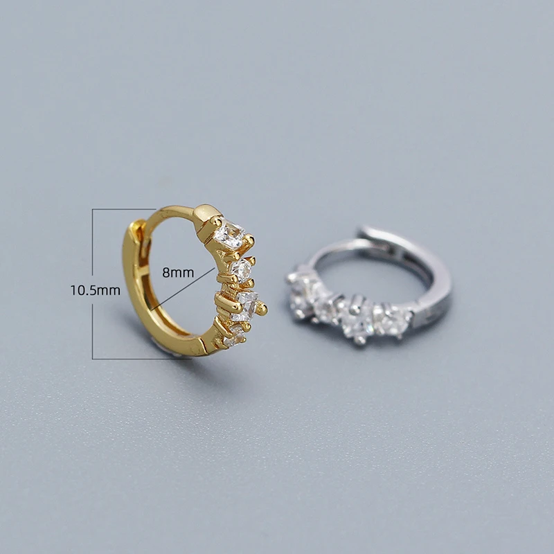 KAMIRA Real 925 Sterling Silver Gentle Square Zircon Hug Hoop Earrings for Women Party Daily Geometric Elegant Fashion Jewelry