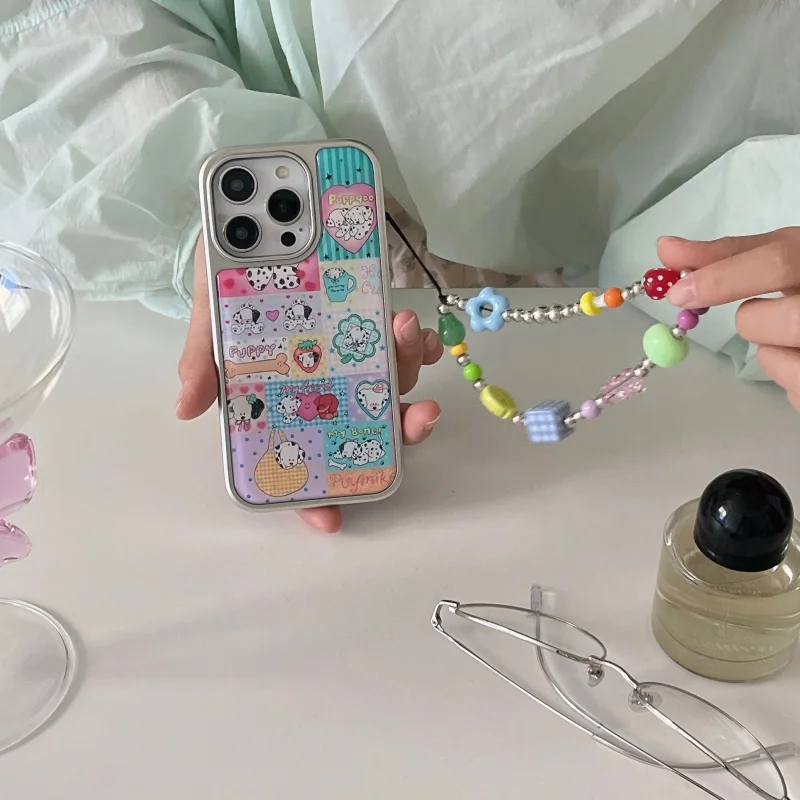 حافظة هاتف ملونة بنمط جرو لطيف لهاتف آيفون 16 16Pro 16ProMax 15 15Pro 15ProMax 14 14Pro 14ProMax 13 13Pro 13ProMax