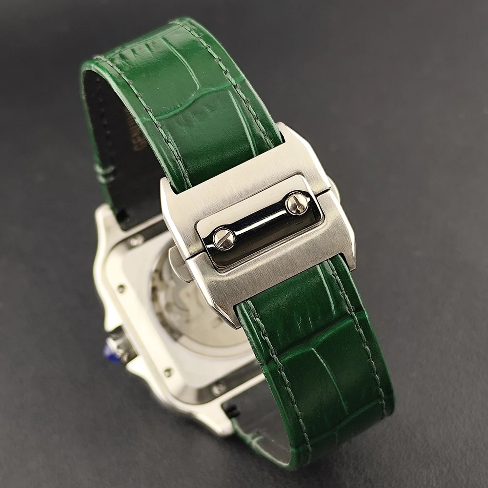 NH35 Santos montre 38mm Logo personnalisé montre montre pour hommes montre en cuir vert NH35 mouvement montre accessoires